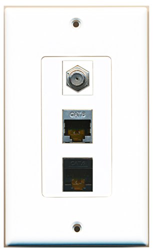 RiteAV - 1 Port Coax Cable TV- F-Type and 1 Port Shielded Cat6 Ethernet and 1 Port Cat6 Ethernet Black Decorative Wall Plate Decorative