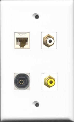 RiteAV 1 Port RCA White and 1 Port RCA Yellow and 1 Port Toslink and 1 Port Cat6 Ethernet White Wall Plate