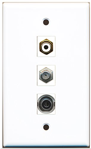 RiteAV - 1 Port RCA White and 1 Port Coax Cable TV- F-Type and 1 Port 3.5mm Wall Plate