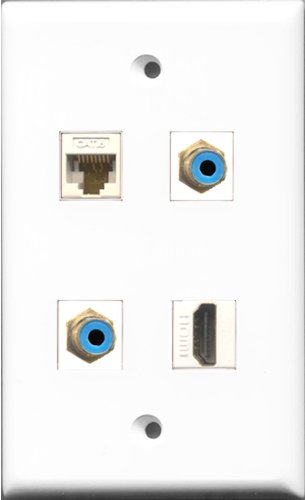 RiteAV 1 Port HDMI 2 Port RCA Blue and 1 Port Cat6 Ethernet White Wall Plate