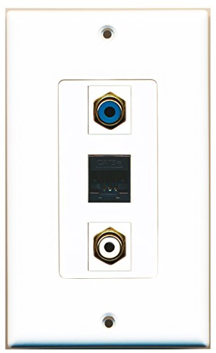 RiteAV - 1 Port RCA White and 1 Port RCA Blue and 1 Port Cat5e Ethernet Black Wall Plate Decorative