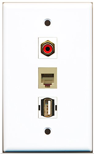 RiteAV - 1 Port RCA Red and 1 Port USB A-A and 1 Port Phone RJ11 RJ12 Beige Wall Plate
