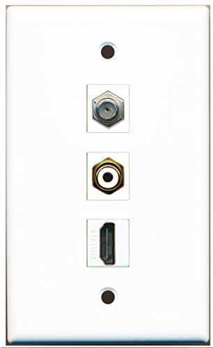 RiteAV - 1 Port HDMI and 1 Port RCA White and 1 Port Coax Cable TV- F-Type Wall Plate