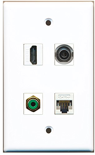 RiteAV - 1 Port HDMI 1 Port RCA Green 1 Port 3.5mm 1 Port Cat5e Ethernet White Wall Plate
