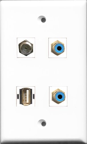 RiteAV - 2 Port RCA Blue and 1 Port Coax Cable TV- F-Type and 1 Port USB A-A Wall Plate