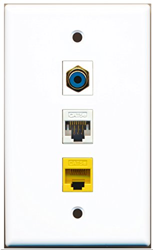 RiteAV - 1 Port RCA Blue 1 Cat5e Ethernet White 1 Cat5e Ethernet Yellow Wall Plate