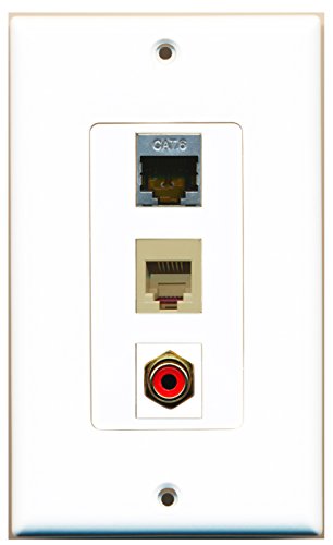 RiteAV - 1 Port RCA Red and 1 Port Phone RJ11 RJ12 Beige and 1 Port Shielded Cat6 Ethernet Decorative Wall Plate Decorative