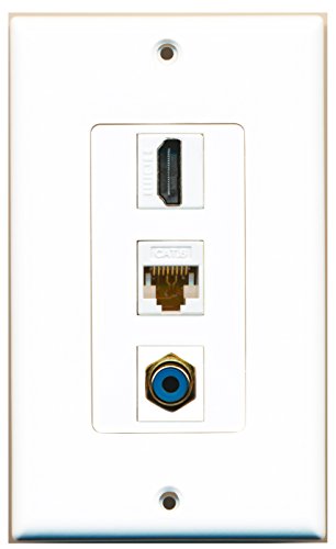 RiteAV - 1 Port HDMI and 1 Port RCA Blue and 1 Port Cat6 Ethernet White Decorative Wall Plate Decorative