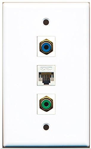 RiteAV - 1 Port RCA Green 1 RCA Blue 1 Cat5e Ethernet White Wall Plate