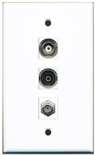 RiteAV - 1 Port Coax Cable TV- F-Type and 1 Port Toslink and 1 Port BNC Wall Plate