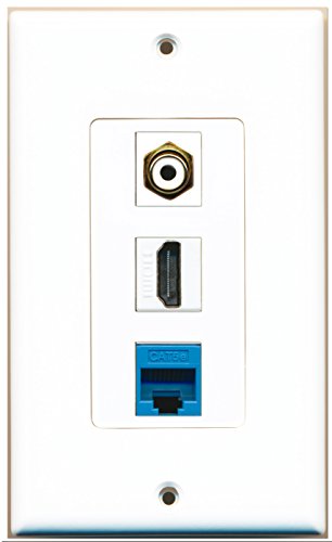 RiteAV - 1 Port HDMI 1 RCA White 1 Cat5e Ethernet Blue Wall Plate Decorative