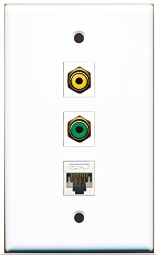 RiteAV - 1 Port RCA Yellow and 1 Port RCA Green and 1 Port Cat5e Ethernet White Wall Plate
