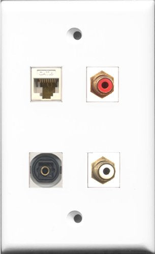 RiteAV 1 Port RCA Red and 1 Port RCA White and 1 Port Toslink and 1 Port Cat6 Ethernet White Wall Plate