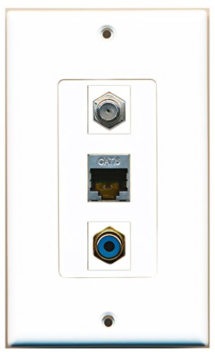 RiteAV - 1 Port RCA Blue and 1 Port Coax Cable TV- F-Type and 1 Port Shielded Cat6 Ethernet Decorative Wall Plate Decorative