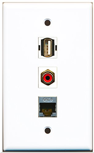 RiteAV - 1 Port RCA Red and 1 Port USB A-A and 1 Port Shielded Cat6 Ethernet Wall Plate