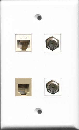 RiteAV - 2 Port Coax Cable TV- F-Type and 1 Port Phone RJ11 RJ12 Beige and 1 Port Cat6 Ethernet White Wall Plate