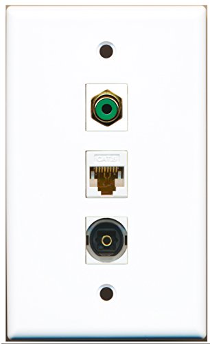 RiteAV - 1 Port RCA Green and 1 Port Toslink and 1 Port Cat6 Ethernet White Wall Plate