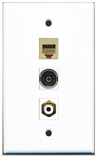 RiteAV - 1 Port RCA White and 1 Port Phone RJ11 RJ12 Beige and 1 Port Toslink Wall Plate