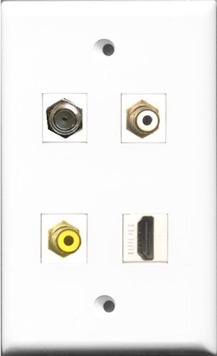 RiteAV 1 Port HDMI and 1 Port RCA White and 1 Port RCA Yellow and 1 Port Coax Cable TV- F-Type Wall Plate