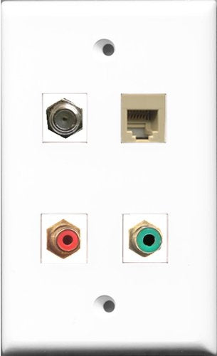 RiteAV 1 Port RCA Red and 1 Port RCA Green and 1 Port Coax Cable TV- F-Type and 1 Port Phone RJ11 RJ12 Beige Wall Plate