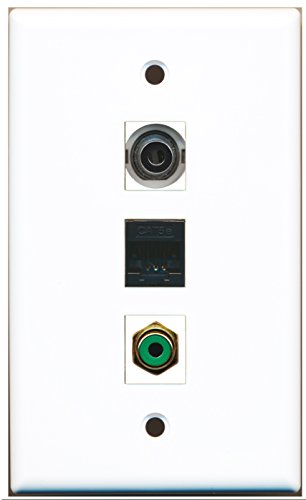 RiteAV - 1 Port RCA Green and 1 Port 3.5mm and 1 Port Cat5e Ethernet Black Wall Plate