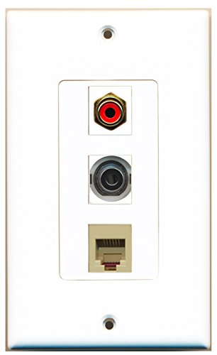 RiteAV - 1 Port RCA Red and 1 Port Phone RJ11 RJ12 Beige and 1 Port 3.5mm Decorative Wall Plate Decorative