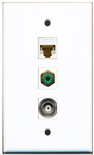 RiteAV - 1 Port RCA Green and 1 Port BNC and 1 Port Cat6 Ethernet White Wall Plate