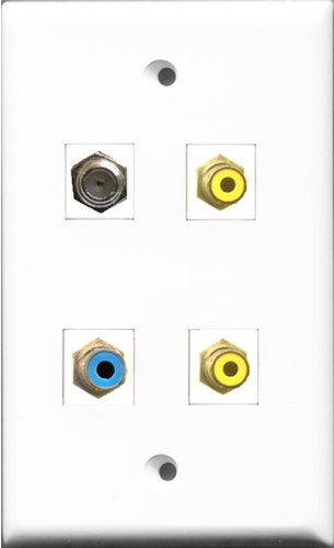 RiteAV - 2 Port RCA Yellow and 1 Port RCA Blue and 1 Port Coax Cable TV- F-Type Wall Plate