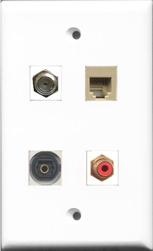 RiteAV 1 Port RCA Red and 1 Port Coax Cable TV- F-Type and 1 Port Phone RJ11 RJ12 Beige and 1 Port Toslink Wall Plate