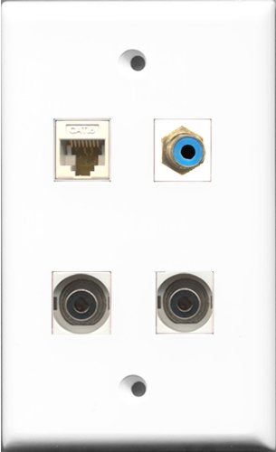 RiteAV 1 Port RCA Blue 2 Port 3.5mm and 1 Port Cat6 Ethernet White Wall Plate