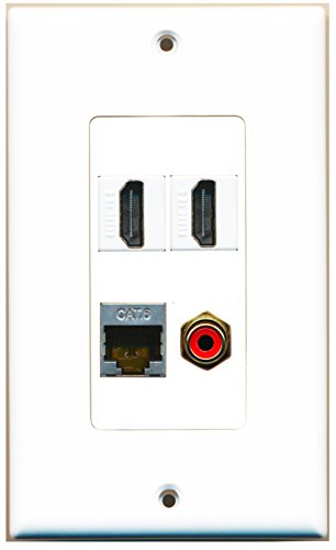 RiteAV - 2 Port HDMI 1 Port RCA Red 1 Port Shielded Cat6 Ethernet Wall Plate Decorative