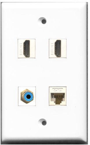 RiteAV - 2 Port HDMI 1 Port RCA Blue 1 Port Cat6 Ethernet White Wall Plate