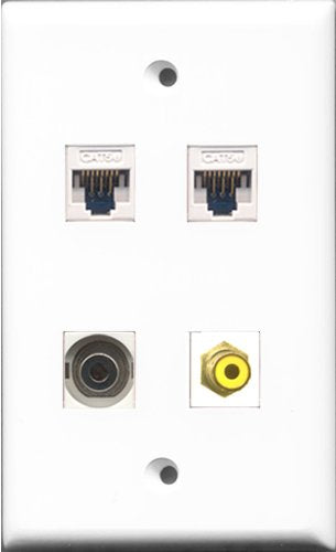 RiteAV - 1 Port RCA Yellow and 1 Port 3.5mm 2 Port Cat5e Ethernet White Wall Plate