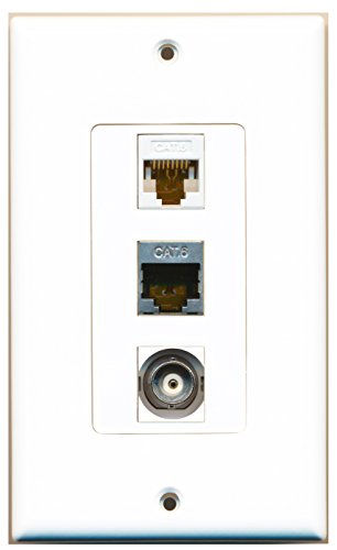 RiteAV - 1 Port Shielded Cat6 Ethernet and 1 Port BNC and 1 Port Cat6 Ethernet White Decorative Wall Plate Decorative