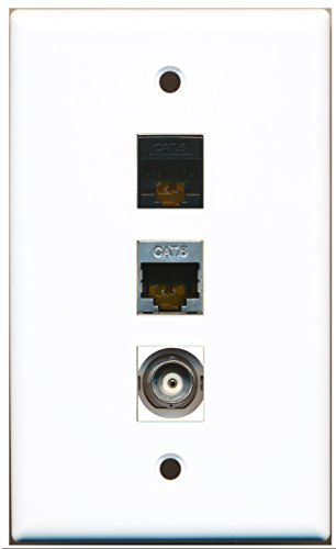 RiteAV - 1 Port Shielded Cat6 Ethernet and 1 Port BNC and 1 Port Cat6 Ethernet Black Wall Plate