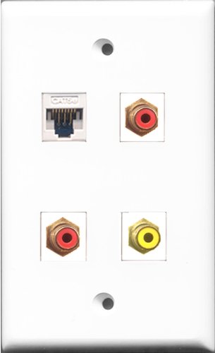 RiteAV - 2 Port RCA Red and 1 Port RCA Yellow and 1 Port Cat5e Ethernet White Wall Plate
