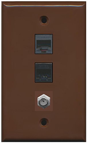 RiteAV - 1 Port Coax Cable TV- F-Type 1 Phone RJ11 RJ12 1 Cat5e Ethernet Wall Plate - Brown