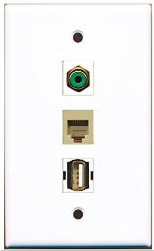RiteAV - 1 Port RCA Green and 1 Port USB A-A and 1 Port Phone RJ11 RJ12 Beige Wall Plate