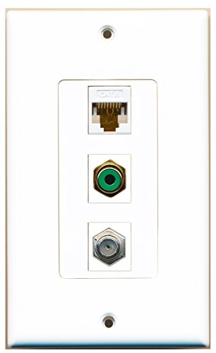 RiteAV - 1 Port RCA Green and 1 Port Coax Cable TV- F-Type and 1 Port Cat6 Ethernet White Decorative Wall Plate Decorative
