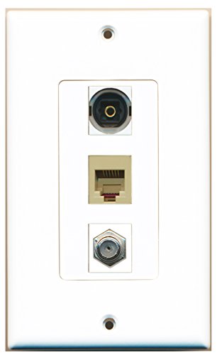 RiteAV - 1 Port Coax Cable TV- F-Type and 1 Port Phone RJ11 RJ12 Beige and 1 Port Toslink Decorative Wall Plate Decorative