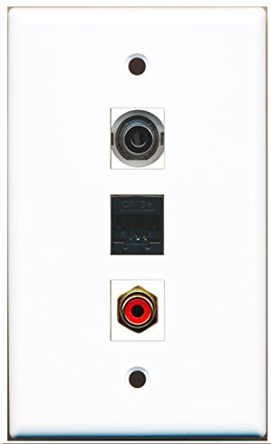 RiteAV - 1 Port RCA Red and 1 Port 3.5mm and 1 Port Cat5e Ethernet Black Wall Plate
