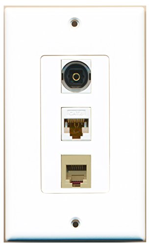RiteAV - 1 Port Phone RJ11 RJ12 Beige and 1 Port Toslink and 1 Port Cat6 Ethernet White Decorative Wall Plate Decorative