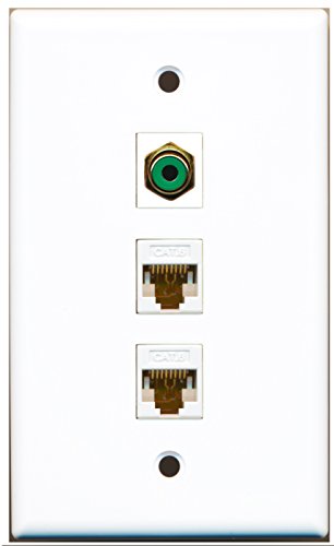 RiteAV - 1 Port RCA Green 2 Port Cat6 Ethernet White Wall Plate