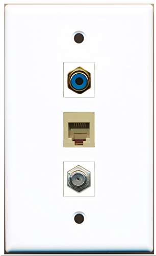 RiteAV - 1 Port RCA Blue and 1 Port Coax Cable TV- F-Type and 1 Port Phone RJ11 RJ12 Beige Wall Plate