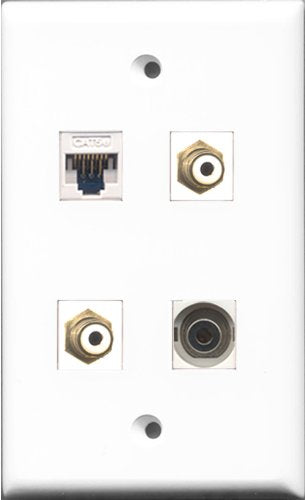 RiteAV - 2 Port RCA White and 1 Port 3.5mm and 1 Port Cat5e Ethernet White Wall Plate