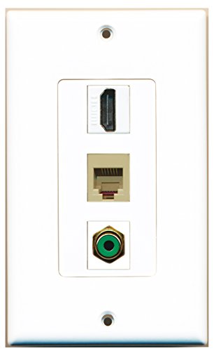 RiteAV - 1 Port HDMI and 1 Port RCA Green and 1 Port Phone RJ11 RJ12 Beige Decorative Wall Plate Decorative