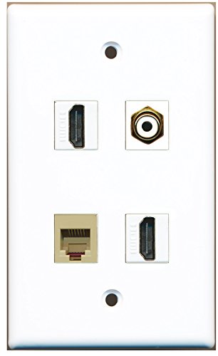RiteAV - 2 Port HDMI 1 Port RCA White 1 Port Phone RJ11 RJ12 Beige Wall Plate