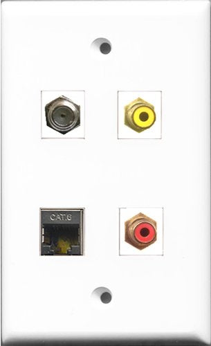 RiteAV 1 Port RCA Red and 1 Port RCA Yellow and 1 Port Coax Cable TV- F-Type and 1 Port Shielded Cat6 Ethernet Wall Plate