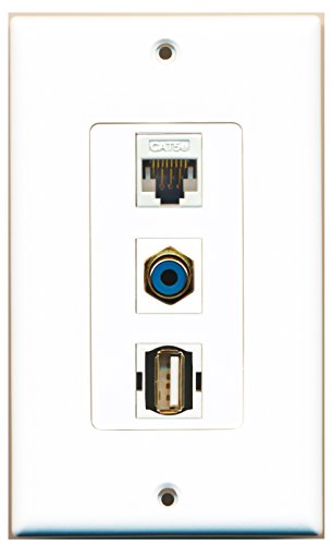RiteAV - 1 Port RCA Blue and 1 Port USB A-A and 1 Port Cat5e Ethernet White Decorative Wall Plate Decorative
