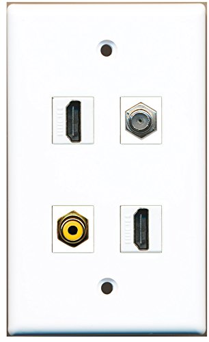RiteAV - 2 Port HDMI 1 Port RCA Yellow 1 Port Coax Cable TV- F-Type Wall Plate